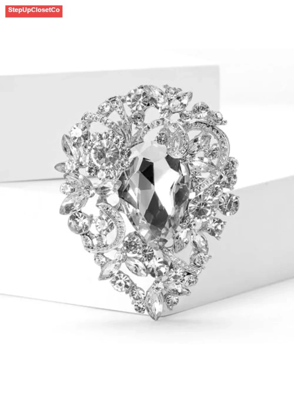 Rhinestone Crystal Oval Brooch Pin for Women, Elegant Lapel Pin, Wedding &